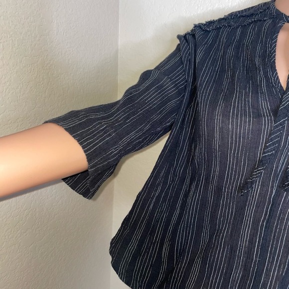 VINCE blouse Variegated Stripe Crinkle Cotton Top black white 100% cotton SZ S - Picture 4 of 12